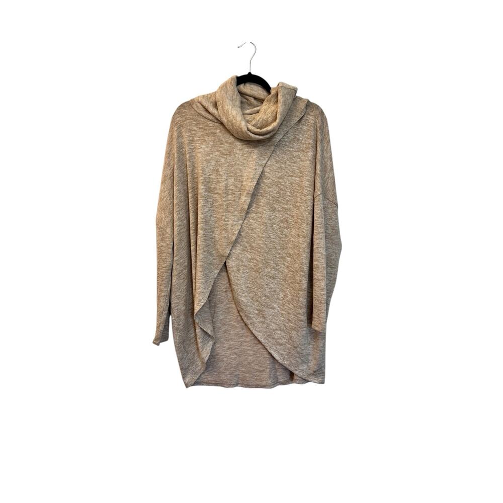Wonderland by Orange Beige Cowl Neck Draped Wrap Tunic Top Size Large